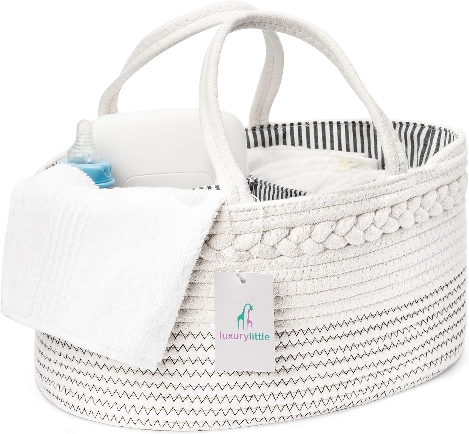 Luxury Little Baby Diaper Caddy Organizer - Rope Nursery Storage Bin for Boys and Girls - Large Tote | Amazon (US)