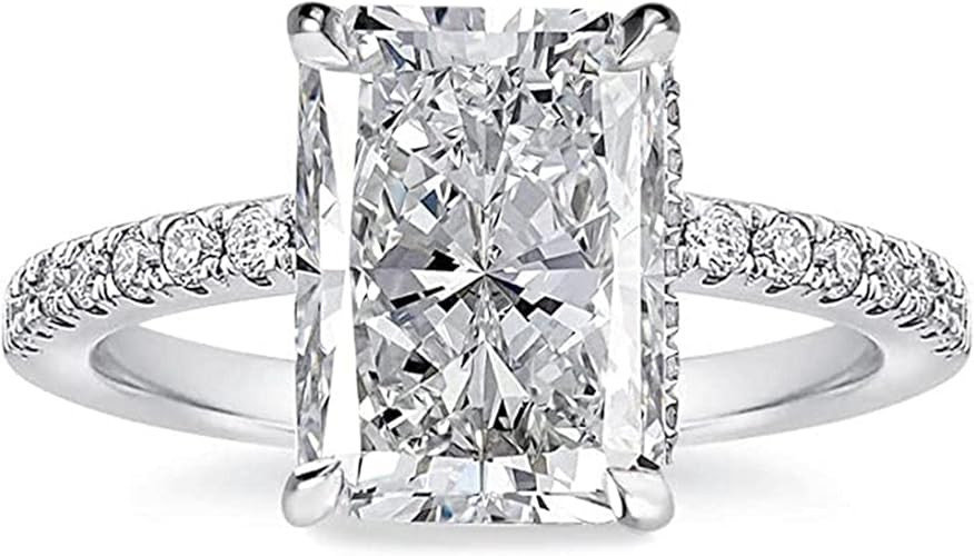 3.5/7.0 Carat Elongated Radiant Cut Engagement Ring for Women,18K White Gold Plated 925 Sterling ... | Amazon (US)