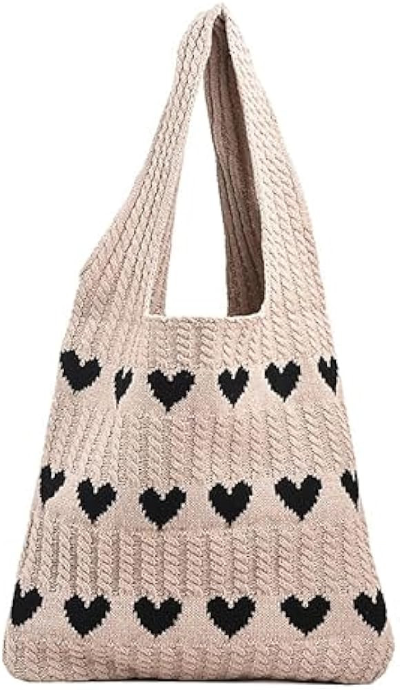 YISHATIER Women's Crochet Tote Bags Boho Tote Bags Heart-shaped Beach Handbags Knit Vacation Aest... | Amazon (US)