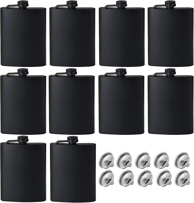 10pcs Flask for Liquor for Men,Matte Black Stainless Steel Leakproof and Funnel, with Never-Lose ... | Amazon (US)
