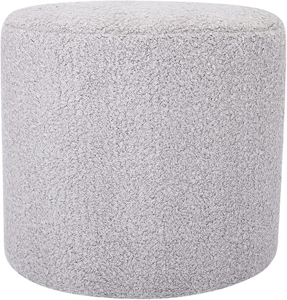 Wovenbyrd 19-Inch Wide Round Pouf Ottoman Footstool, Gray Faux Shearling | Amazon (US)
