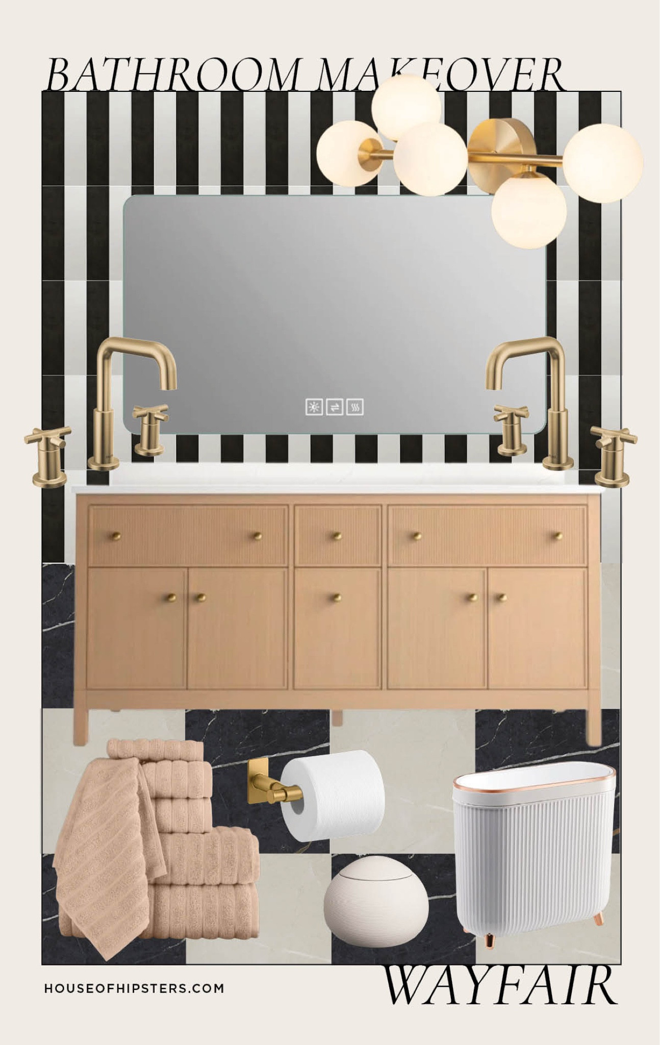 I’m buying my childhood home and playing with bathroom design mood boards with Wayfair. Black and white stripes and checkerboard flooring give this modern bathroom some serious personality. I also love the splash of pink and brass faucets to warm up the space. 

@wayfair #wayfair #wayfairpartner 

Bathroom tile, bathroom renovation, powder room, black and white tile, stripe tile, subway tile, affordable bathroom renovation, vanity, double vanity, hold faucet, 3-hole faucet, widespread faucet, toilet peeper holder, bathroom lighting, double sink vanity, modern bathroom design, interior design, globe lights, globe lighting, home decor, modern home 


#LTKHome #LTKStyleTip
