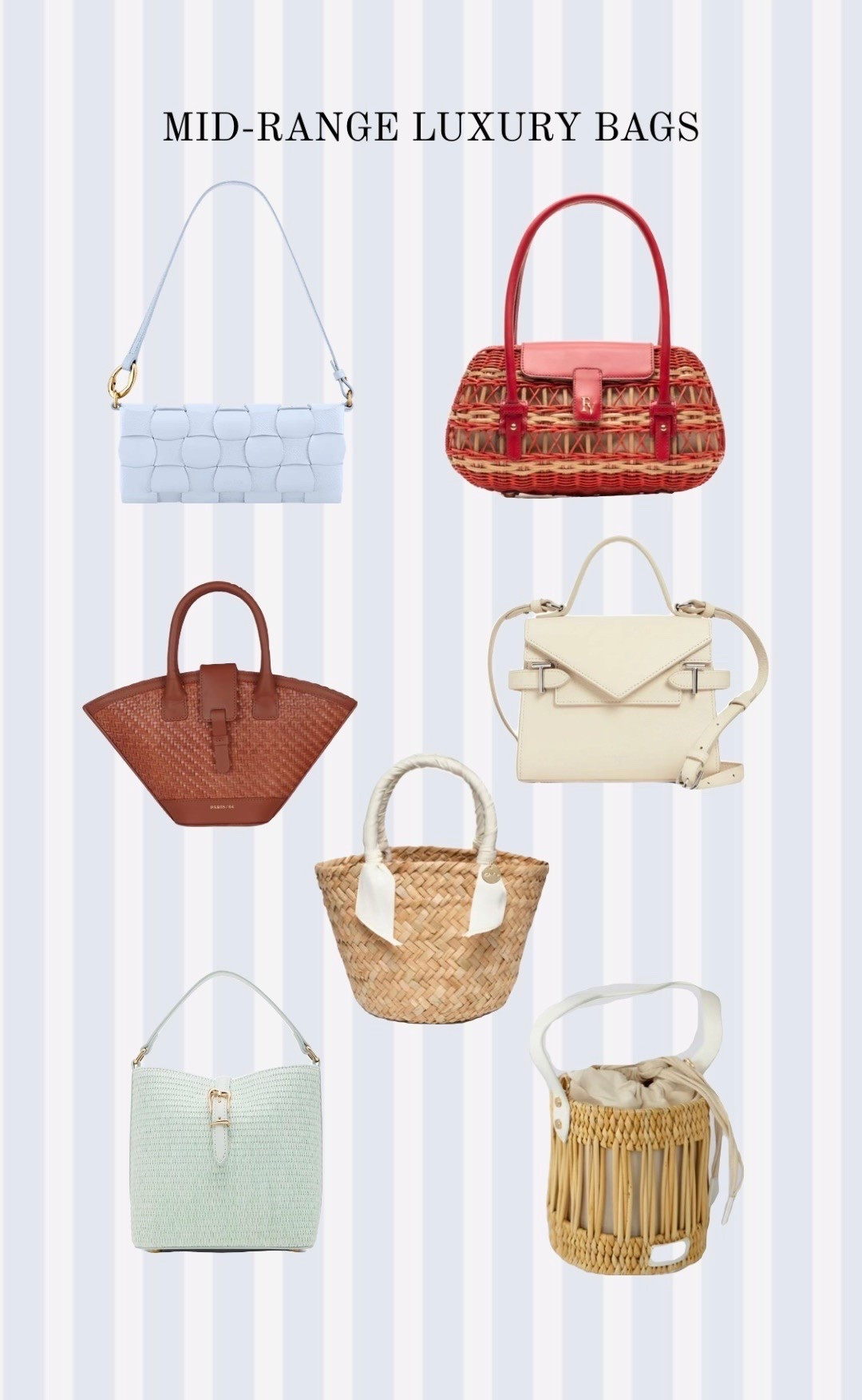 Adding all the ones I can link specifically from my mid-range livery bag collection video! Some of mine are older, so linking one from the brand so you can shop their latest! Bottom right is the Emily from Breck & Grier, top left is Polene Neiti!