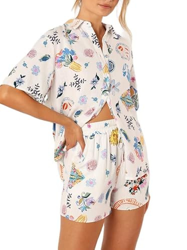 Amazon.com: Juakoso Y2K Women Vintage Graffiti 2 Pieces Shorts Sets Floral Fruit Print Short Slee... | Amazon (US)
