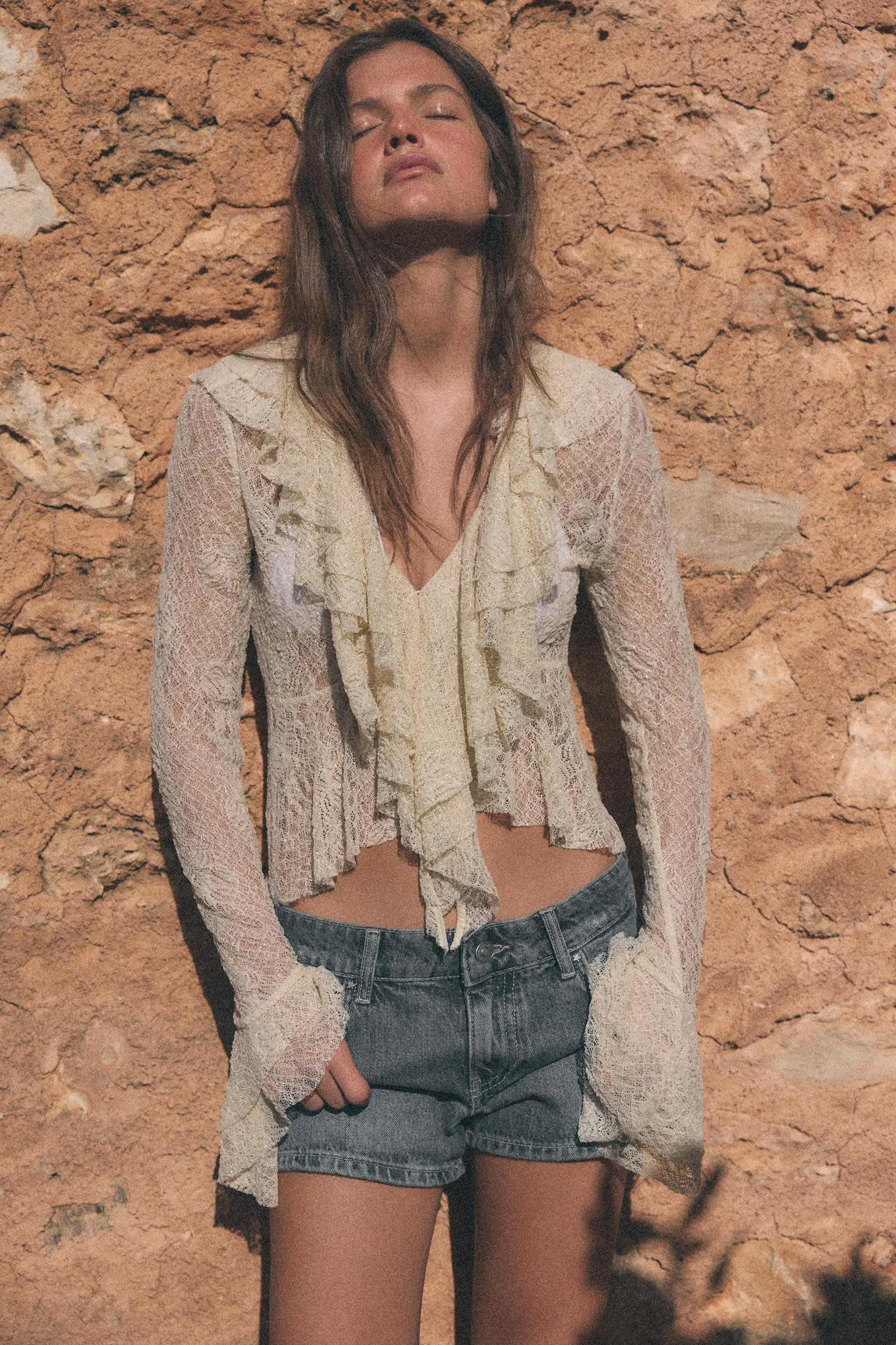 SPARKLY LACE TOP WITH RUFFLES | Zara UK