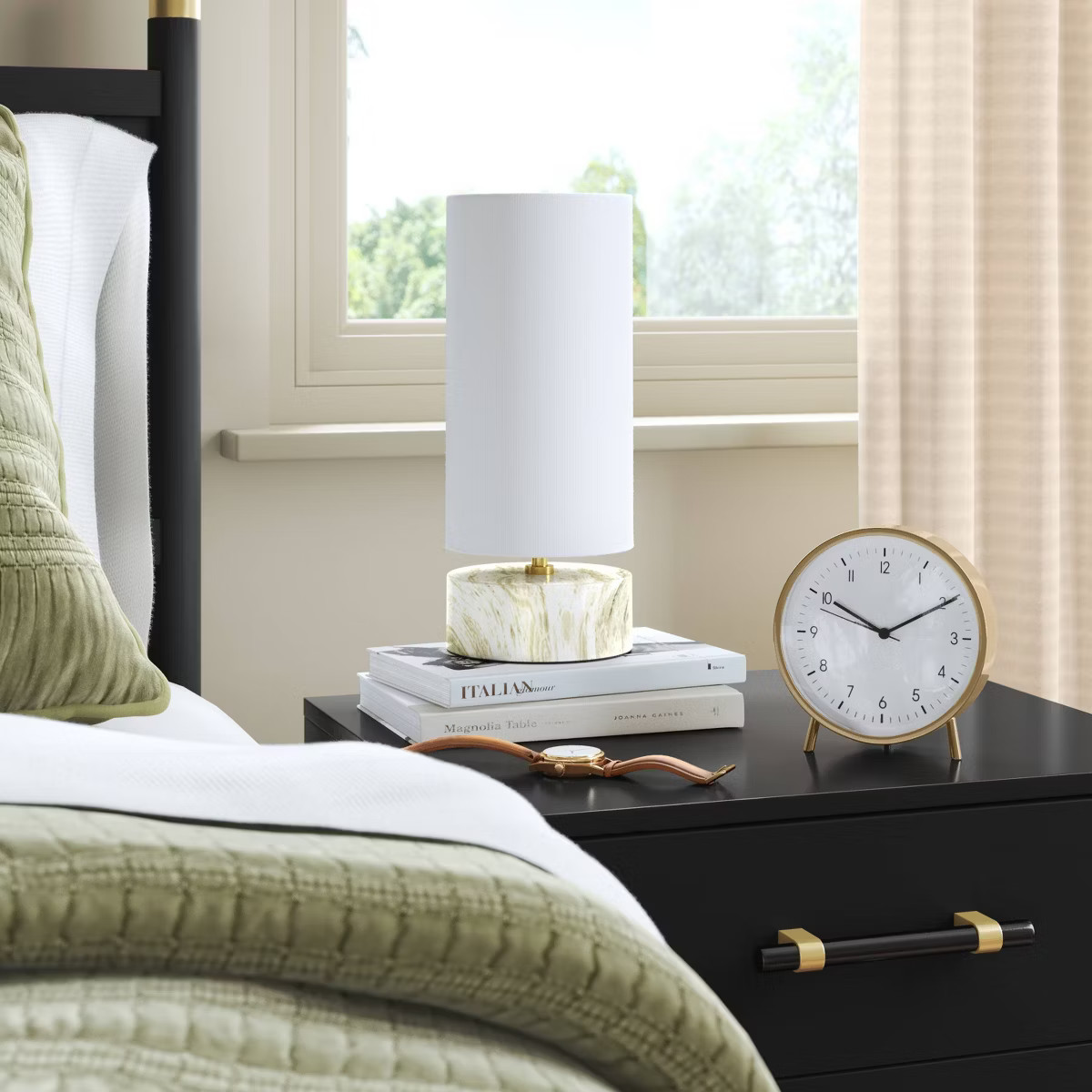 6" Mantle Clock with Alarm Brass - Threshold™: Modern White Face, Table & Desk Timepiece | Target