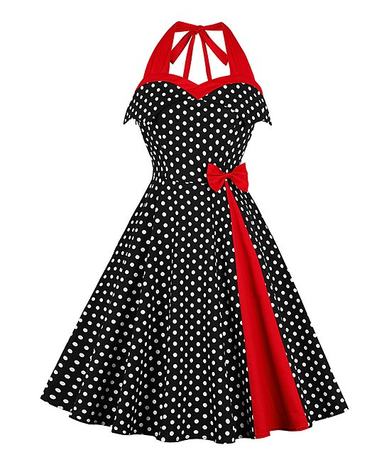Sucrefas Women's Casual Dresses Black - Black Polka Dot Bow Halter Dress | Zulily