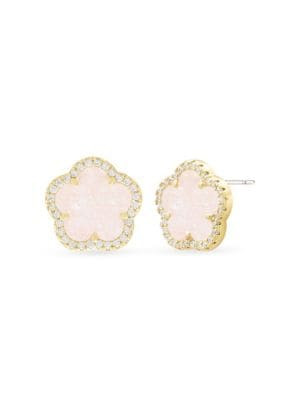 JanKuo Flower 14K Goldplated, Cubic Zirconia &amp; Pink Crystal Stud Earrings on SALE | Saks OFF ... | Saks Fifth Avenue OFF 5TH
