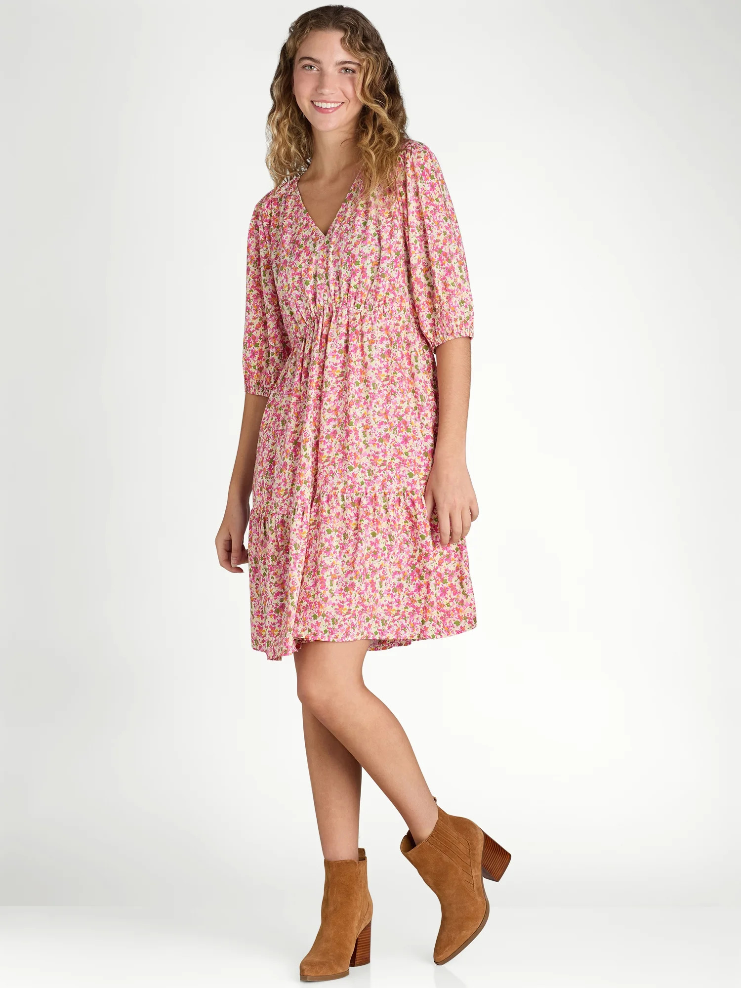 Time and Tru Women's Puff Sleeve Mini Dress, Sizes XS-XXXL | Walmart (US)