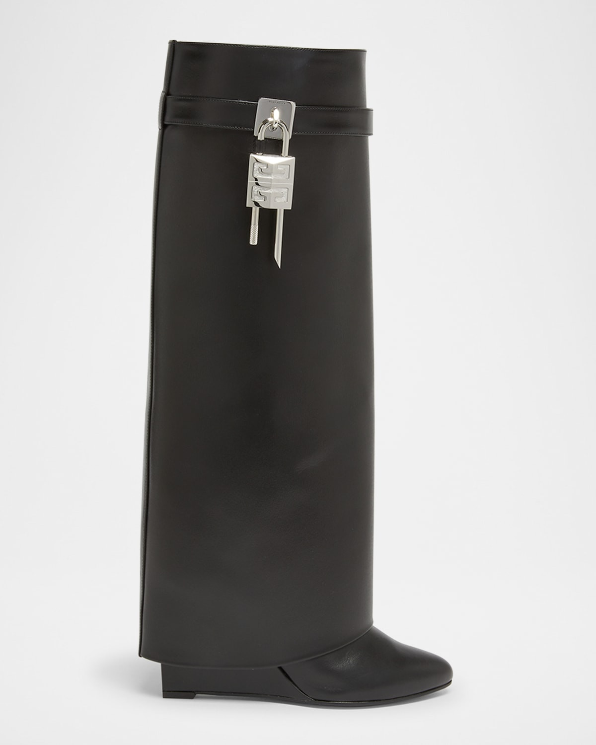 Shark Lock Wide Leather Boots | Neiman Marcus