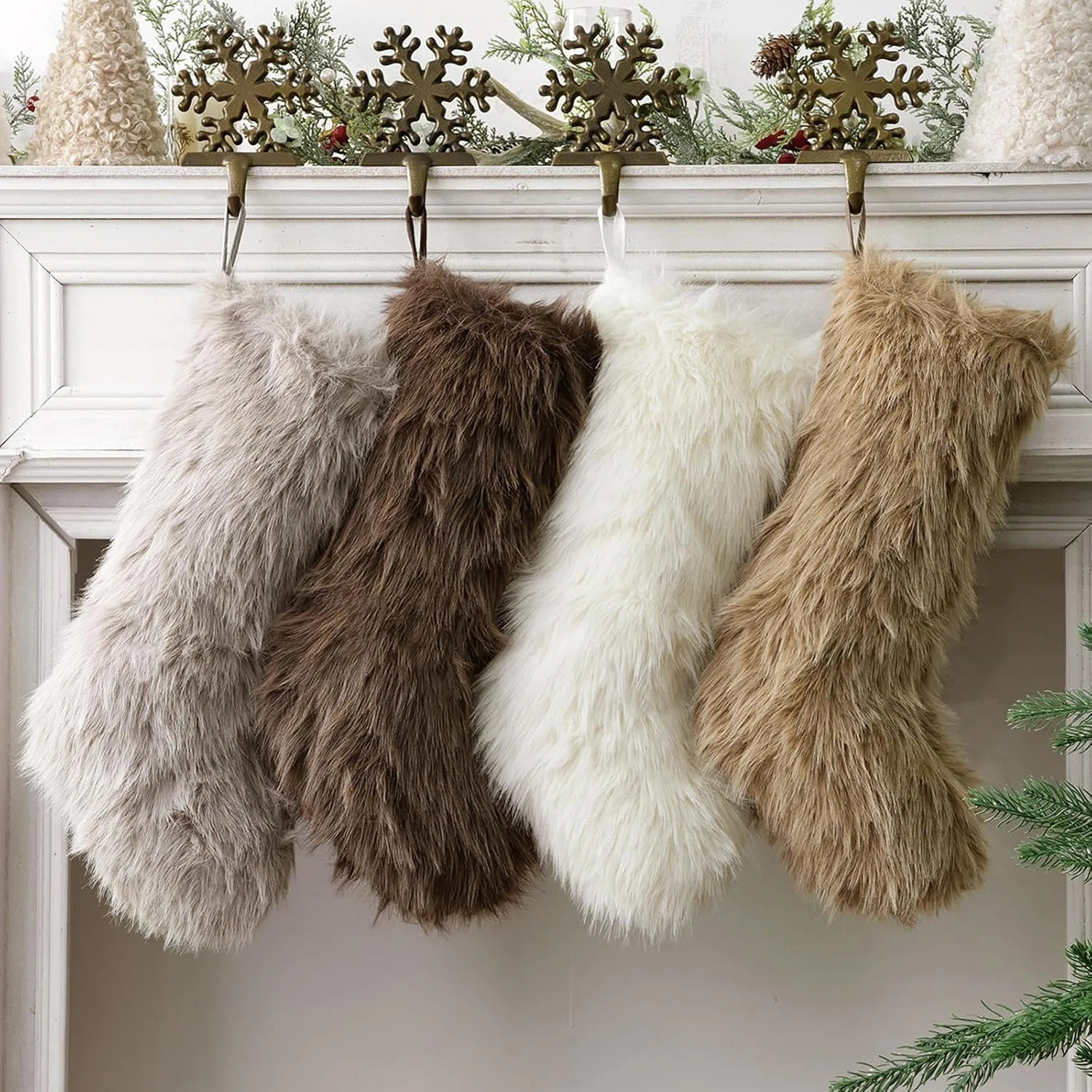 Christmas Stockings, 4 Pcs 18 Inch Neutral Luxury Thick Plush Faux Fur Stocking, 4 Neutral Colors... | Wayfair North America