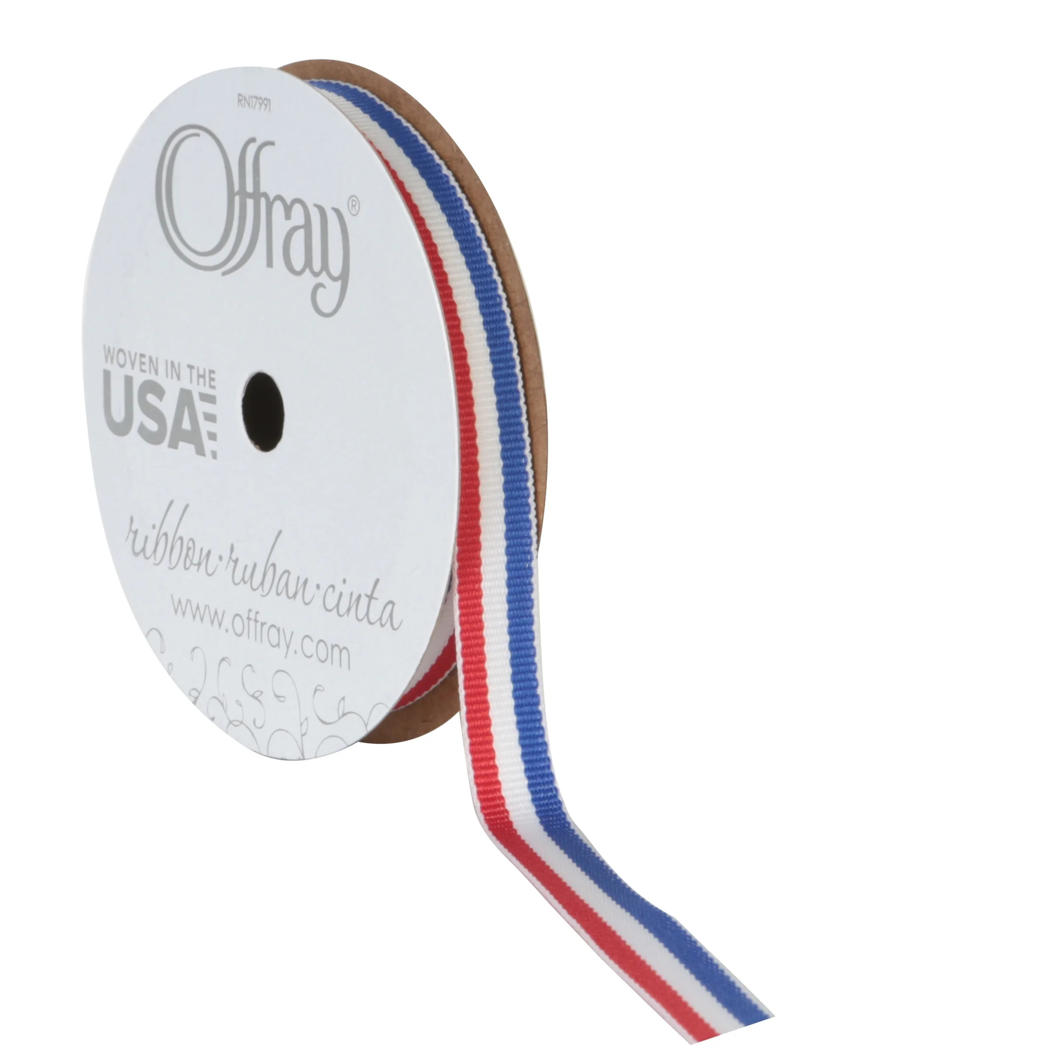 Offray Ribbon, Red White Blue 3/8 inch Stripe Grosgrain Ribbon, 9 feet, 1 Each | Walmart (US)