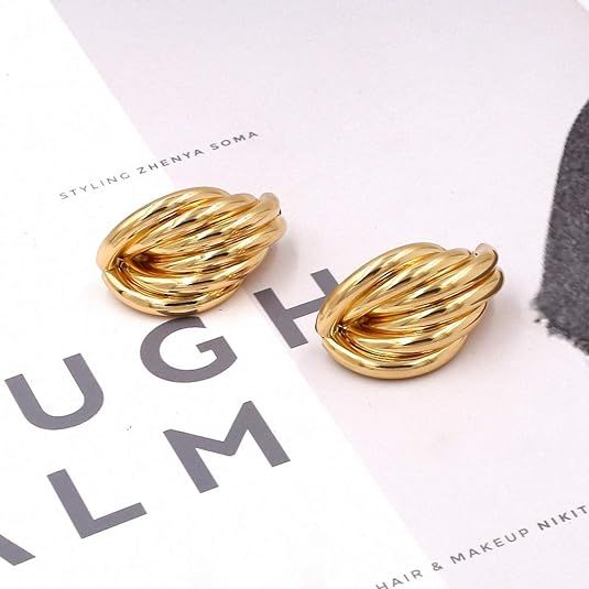 Gold Metal Earrings Trendy Bohemian Geometric Stud Earrings Women Jewelry | Amazon (US)