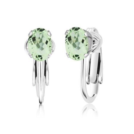 Gem Stone King 1.50 Ct Oval Green Prasiolite 925 Sterling Silver Clip-On Earrings | Walmart (US)