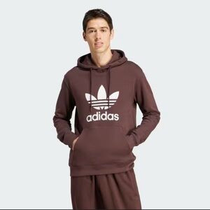 ADIDAS mens SZ L  Dark Brown White Logo Long Sleeve Pullover Hoodie Sweatshirt | Poshmark