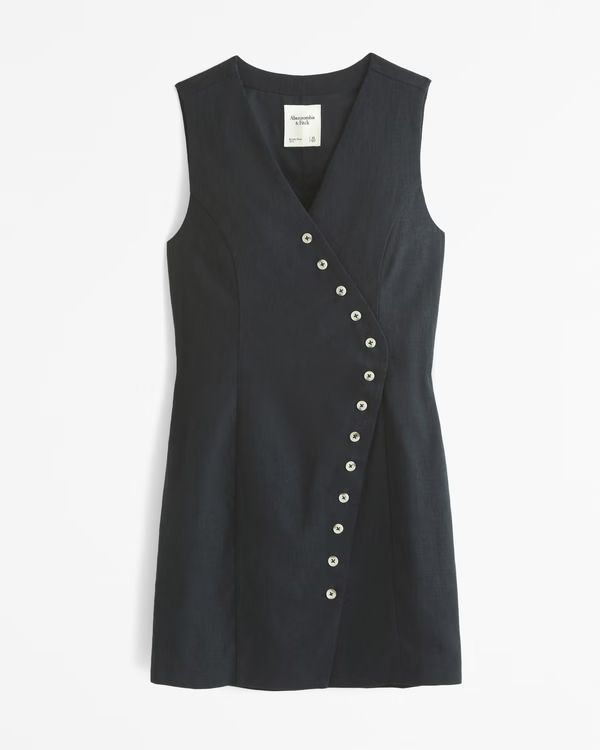 The A&F Mara Linen-Blend Asymmetrical Button Mini Dress | Abercrombie & Fitch (US)