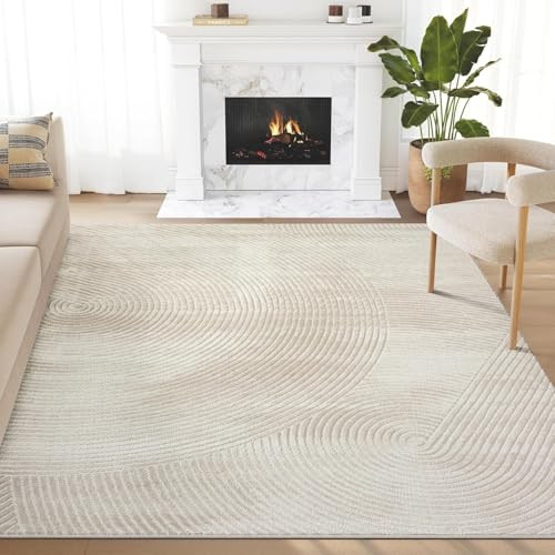 Abani Neutral Beige Area Rug 9' x 12' for Living Room, Bedroom - Zen Reiki Circles Pattern - Durable & Easy to Clean | Amazon (US)