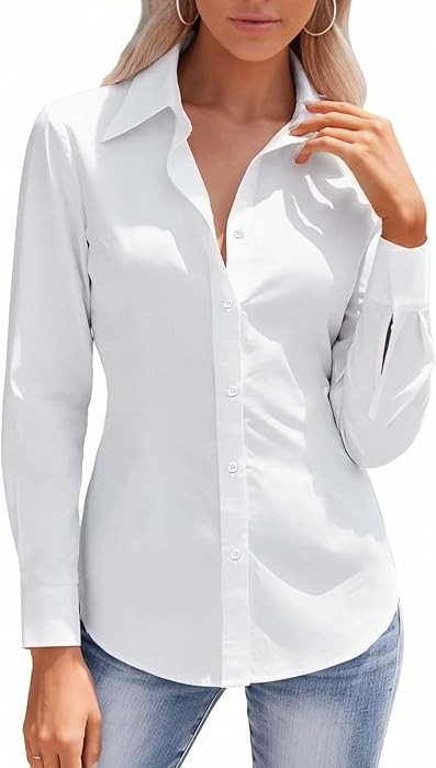 HOTOUCH Button Down Shirts for Women Long Sleeve Stretch Dress Shirts | Amazon (US)