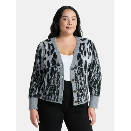 Terra & Sky Women's Plus Animal Print Cardigan Sweater, Lightweight, Sizes 0X-4X | Walmart (US)