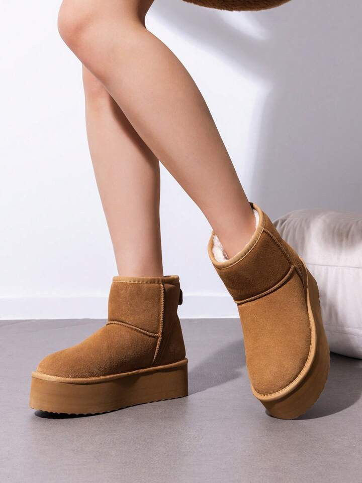TrendsWomen Platform Ankle Winte Snow Boots Genuine Suede Classic – Faux Fur Lining Water-Resis... | SHEIN