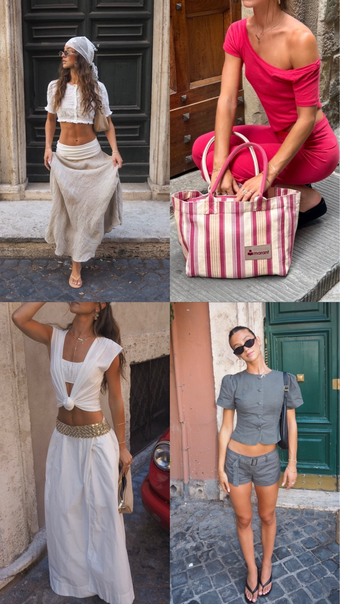 Things not linked 
Outfit 1: skirt is from a little store in Florence Italy, head scarf is from LunaB 
Outfit 2: red set is Brandy Melville
Outfit 3: belt is from a little store in Florence 
Outfit 4: shoes are from LunaB but I linked similar ones
