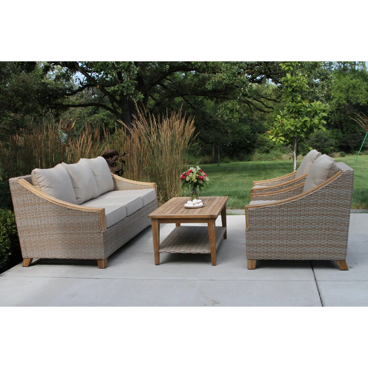 Carlton 4 Piece Rattan Sofa Seating Group with Sunbrella Cushions | Wayfair North America