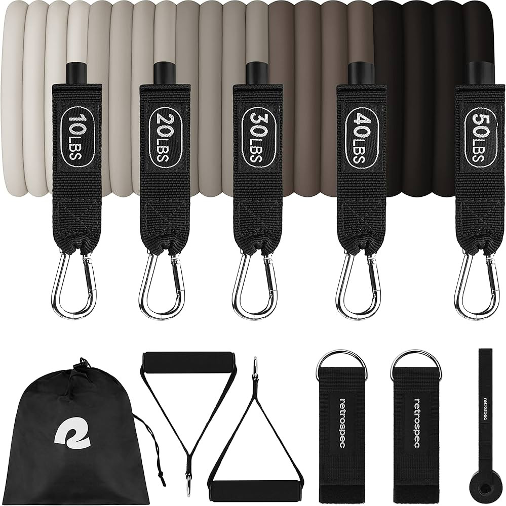 Retrospec Train Resistance Bands Set (5pc) Workout Bands w/Handles, Door Anchor, Carry Bag for Wo... | Amazon (US)