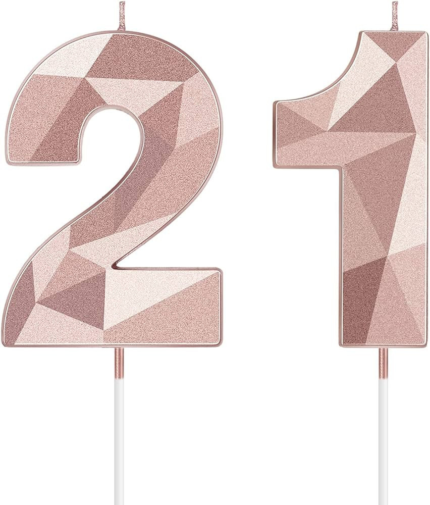 21st Number Birthday Candles 3D Diamond Shape Numeral Candles Happy Birthday 21 Candles Cake Topp... | Amazon (US)