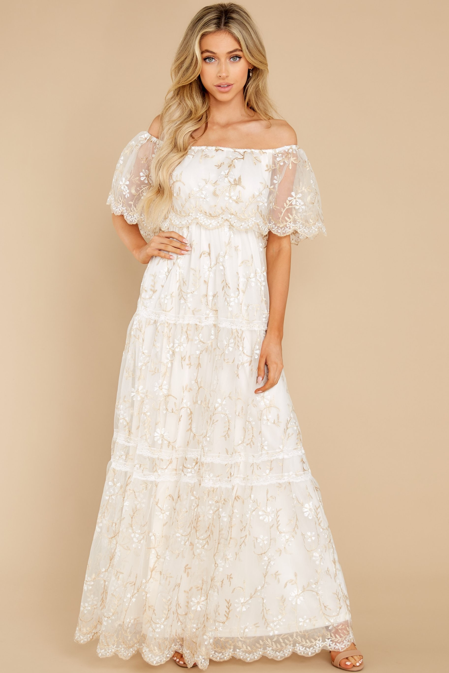 Stuck In Wonderland Ivory Embroidered Maxi Dress | Red Dress 