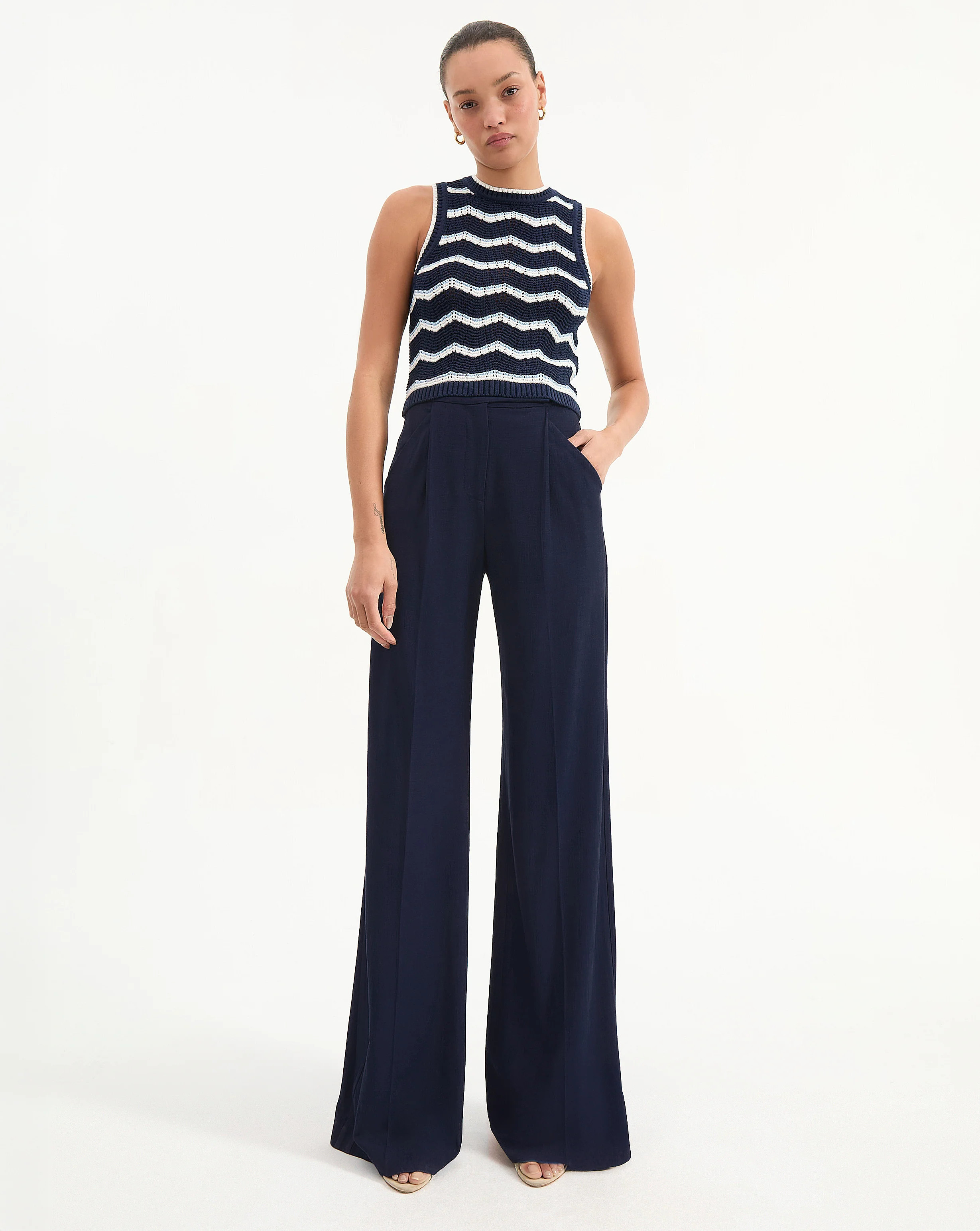 Marbeau Wide-Leg Pant in Navy | Veronica Beard | Veronica Beard