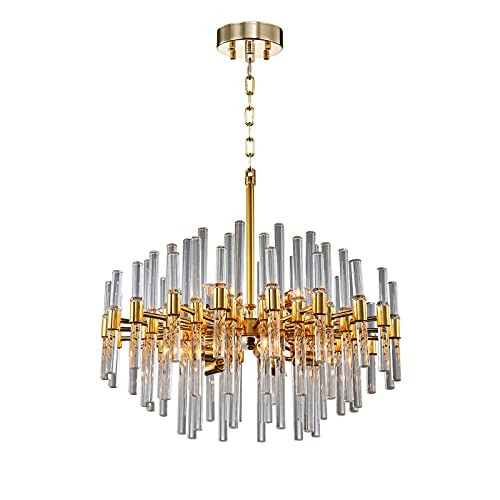 NOXARTE Gold Crystal Chandelier Modern Brass Lighting Fixture Cylinder Glass Pendant Light for Livin | Amazon (US)