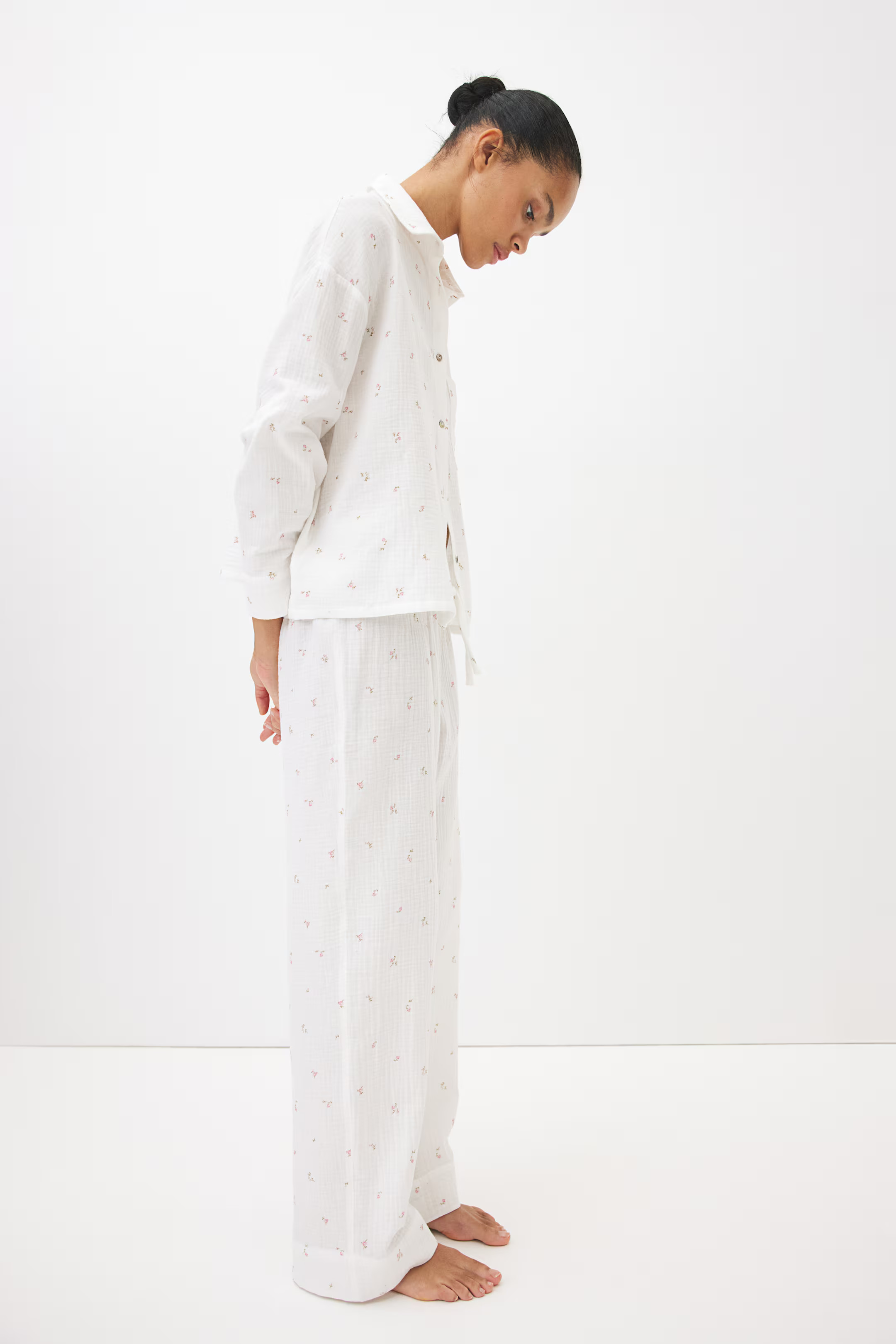 Cotton muslin pyjamas - Powder pink - Ladies | H&M GB | H&M (UK, MY, IN, SG, PH, TW, HK)