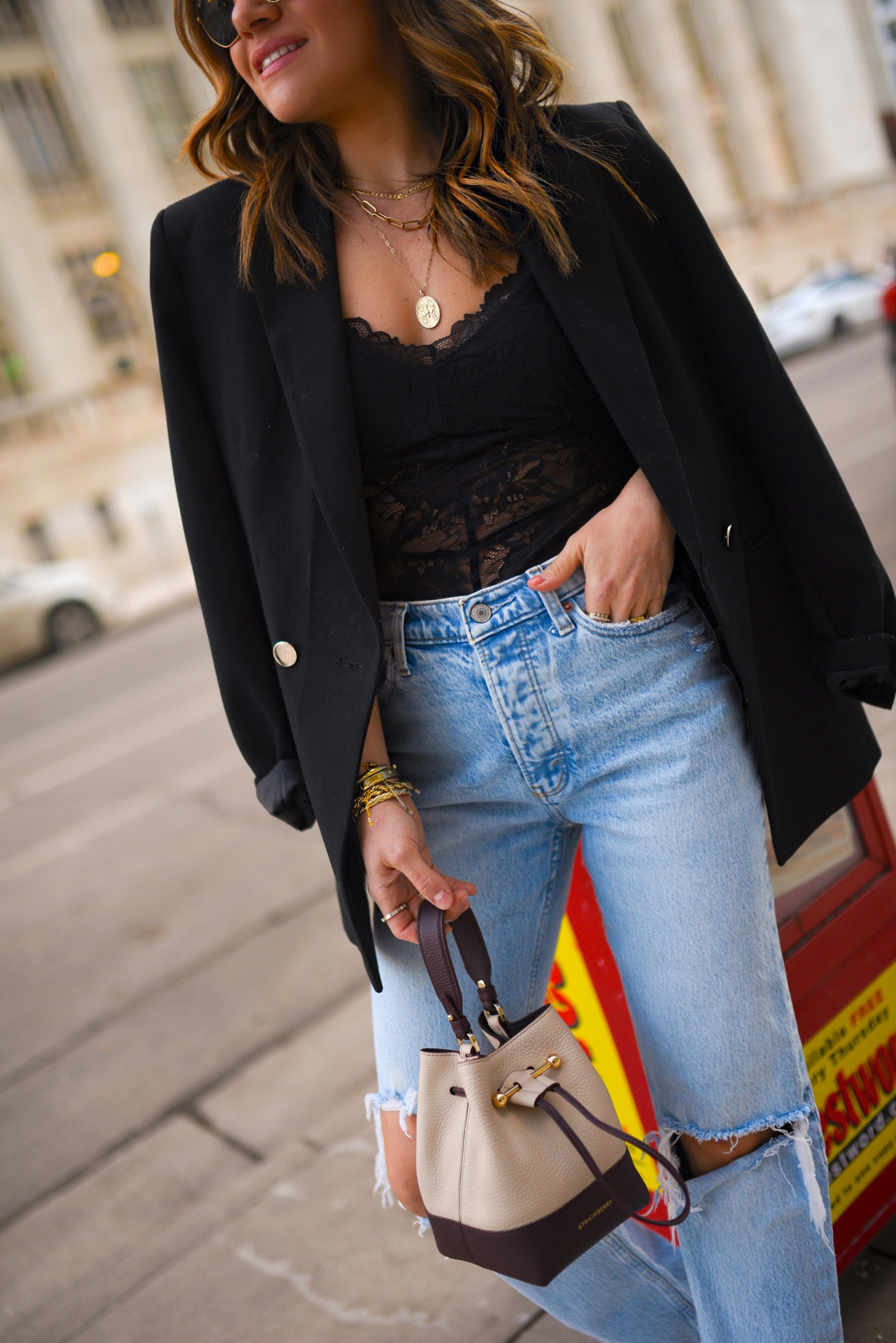 Loving this lace camisole via Free People! Wearing size xs. Jeans size 24 short. 
Date night look, Abercrombie jeans, black blazer, camisole, lace cami

#LTKunder50 #LTKitbag #LTKSale