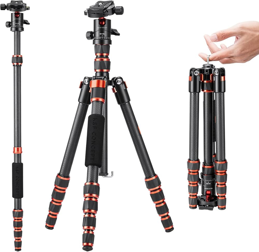 K&F Concept 60 inch Carbon Fiber Camera Tripod,Super Lightweight Compact Travel Tripod with 360 D... | Amazon (US)
