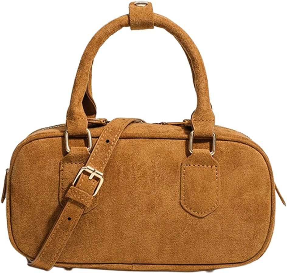 Suede Purse Soft Brown Suede Bowler Bag for Women Classic Top Handle Satchel Adjustable Shoulder ... | Amazon (US)