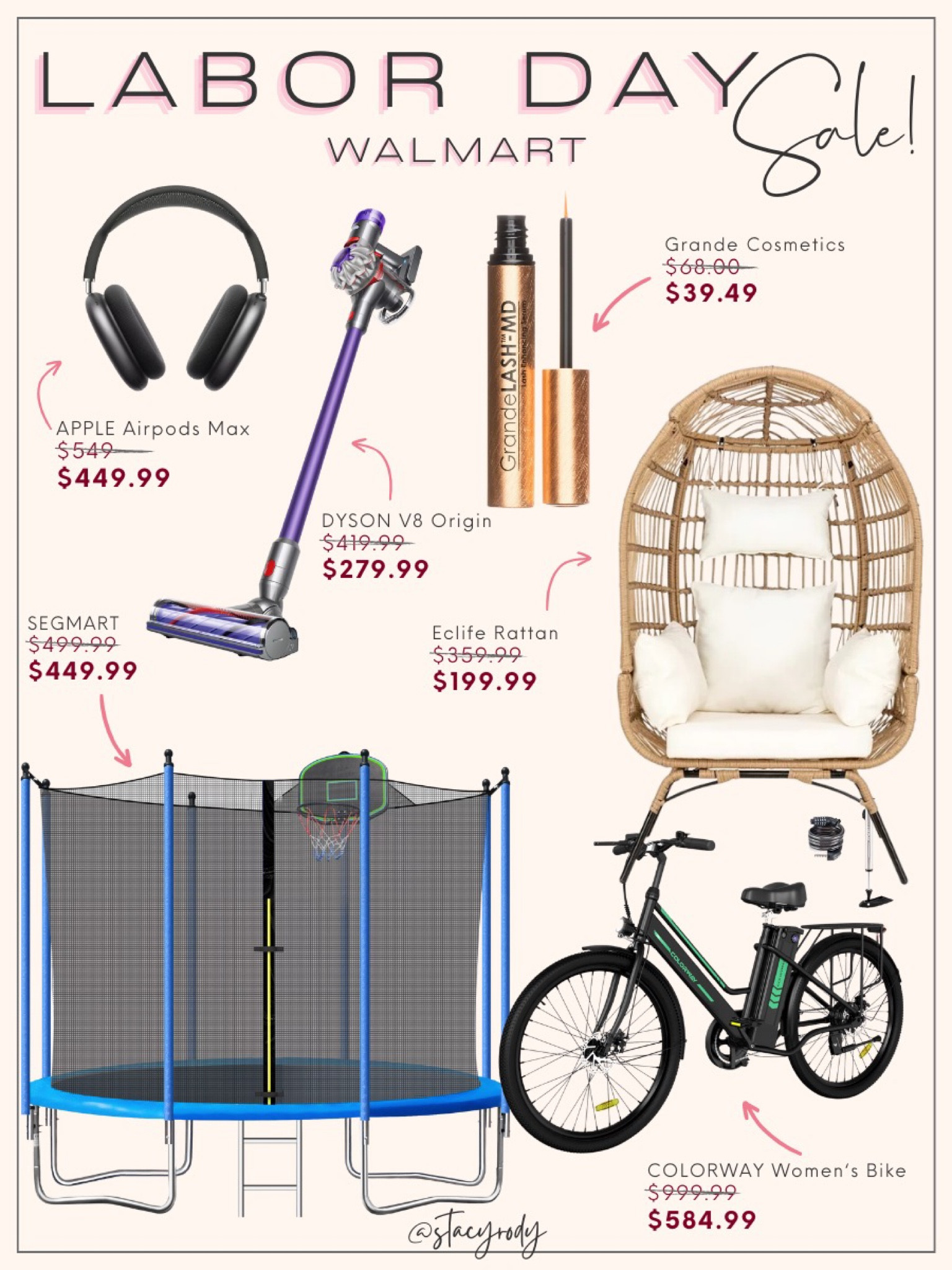 Trampoline on major sale 
Electric bike 
Grande Lash growth serum 
Dyson vacuum 
Walmart 

#LTKsalealert #LTKkids #LTKhome