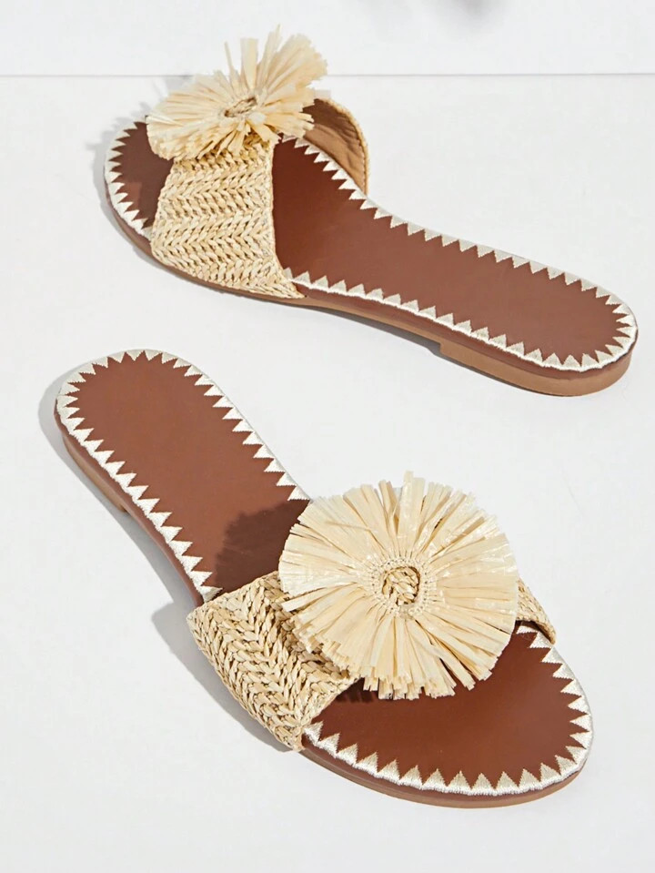 Women’s Fashionable Braided Flower Flat Sandals For Summer Vacation | SHEIN