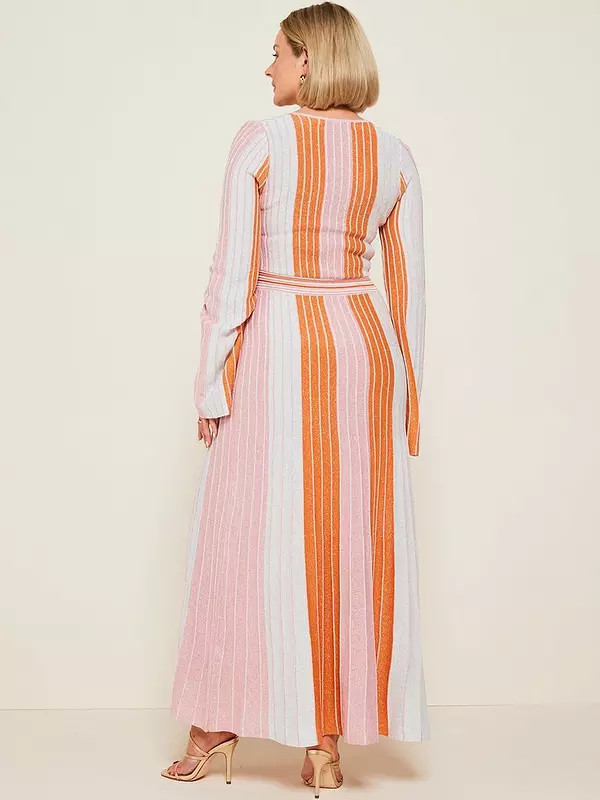 V by Very X Laura Byrnes Lurex Multi Stripe Midi Dress - Pink/Orange | Very (UK)