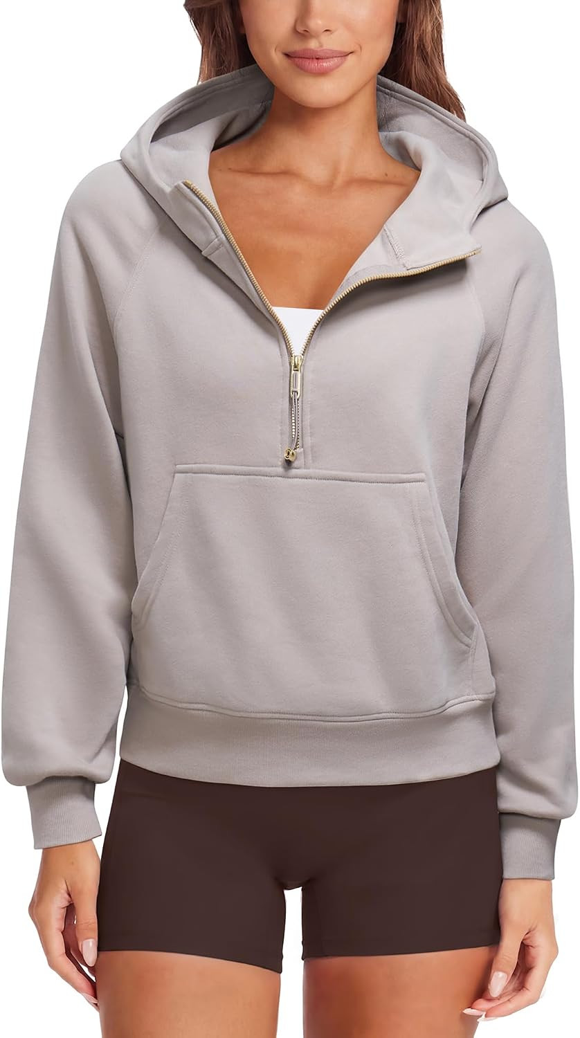 SUUKSESS Women Gold Half Zip up Cotton Hoodies Casual Pullover Sweatshirt | Amazon (US)