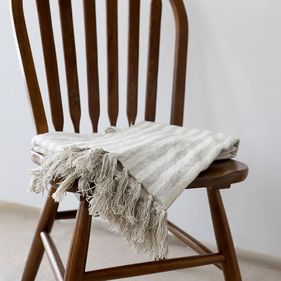 Simple&Opulence Stripes Throw 50''x70'' with Tassles, Decorative Fringe Boho Linen Yarn Dyed Stri... | Amazon (US)