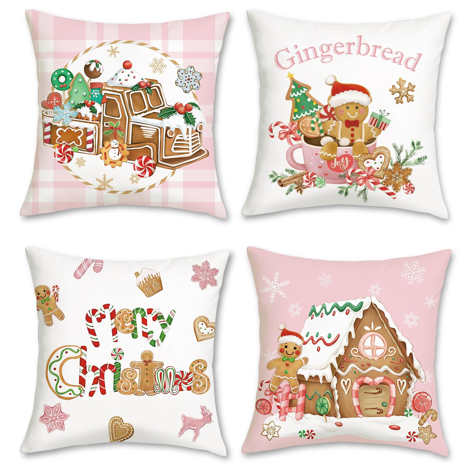 Bonhause Christmas Gingerbread Throw Pillow Covers 18 x 18 Inch Truck Gingerbread House Hot Cocoa... | Amazon (US)