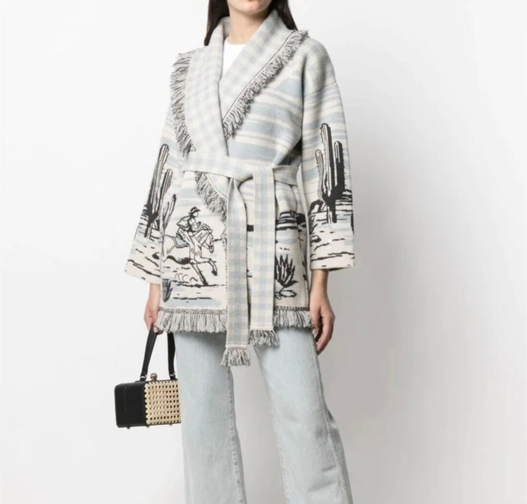 Desert Cactus Jacquard Cardigan: High-quality Wool Knitted - Etsy | Etsy (US)