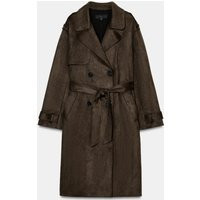 Zara - Long Faux Suede Trench Coat With Belt - Light Khaki - S - Woman | Zara UK