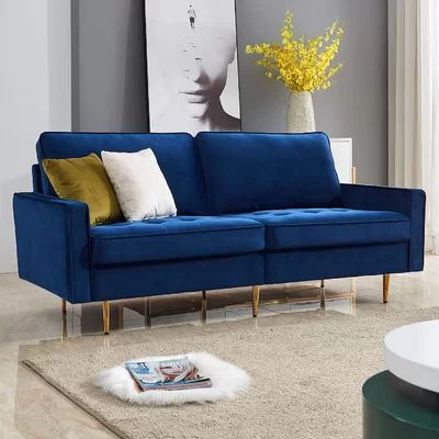 Mercer41 Ashcroft Velvet 71" Square Arm Loveseat Upholstery Colour: Blue | Wayfair North America
