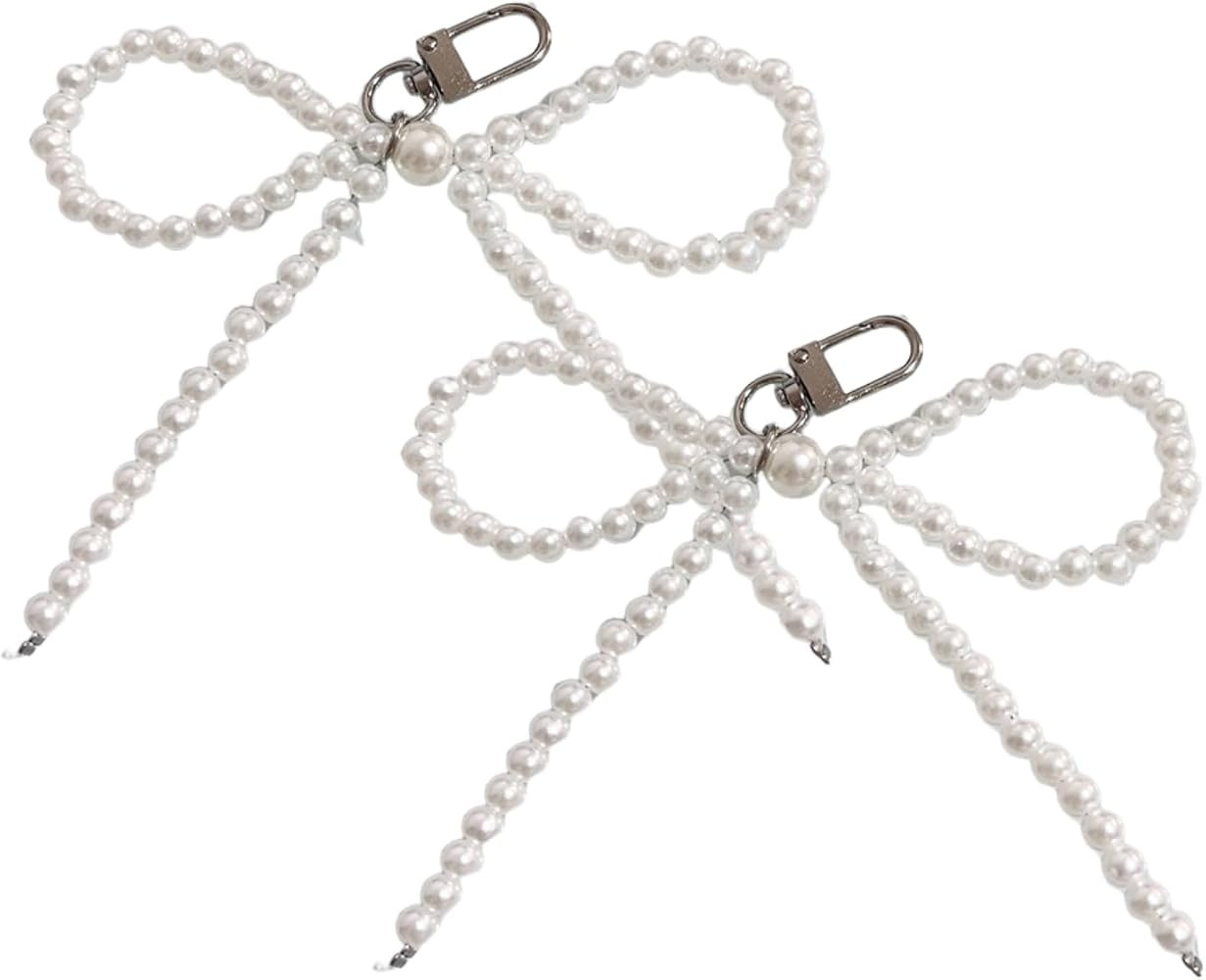 Pearl Bow Keychain Cute Bowknot Beaded Keyring Y2K Aesthetic Charms for Pruse Bag | Amazon (US)