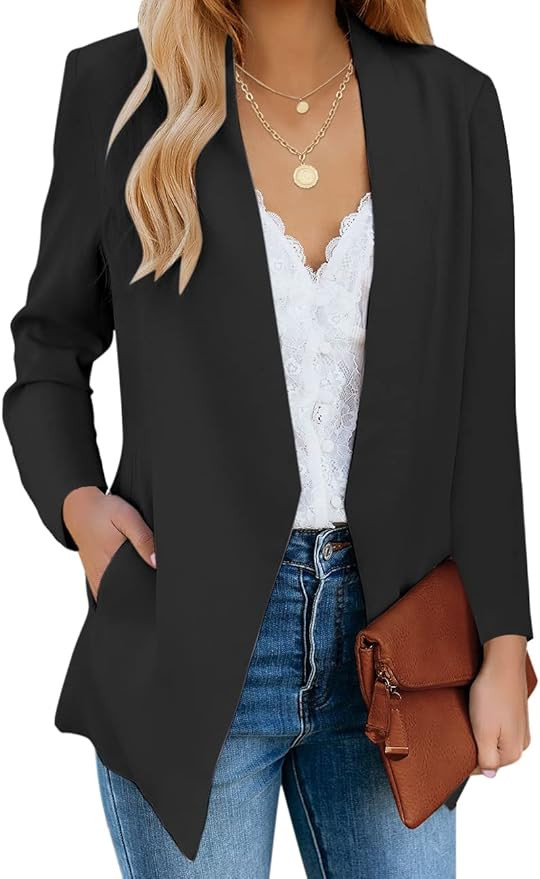 Vetinee Women's Open Front Pockets Blazer Long Sleeve Work Office Cardigan Jacket | Amazon (US)