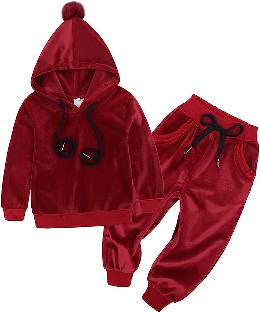 MYGBCPJS 2Pcs Fashion Toddler Baby Girl Velvet Sweatshirt Tops Pant Set Tracksuit | Amazon (US)