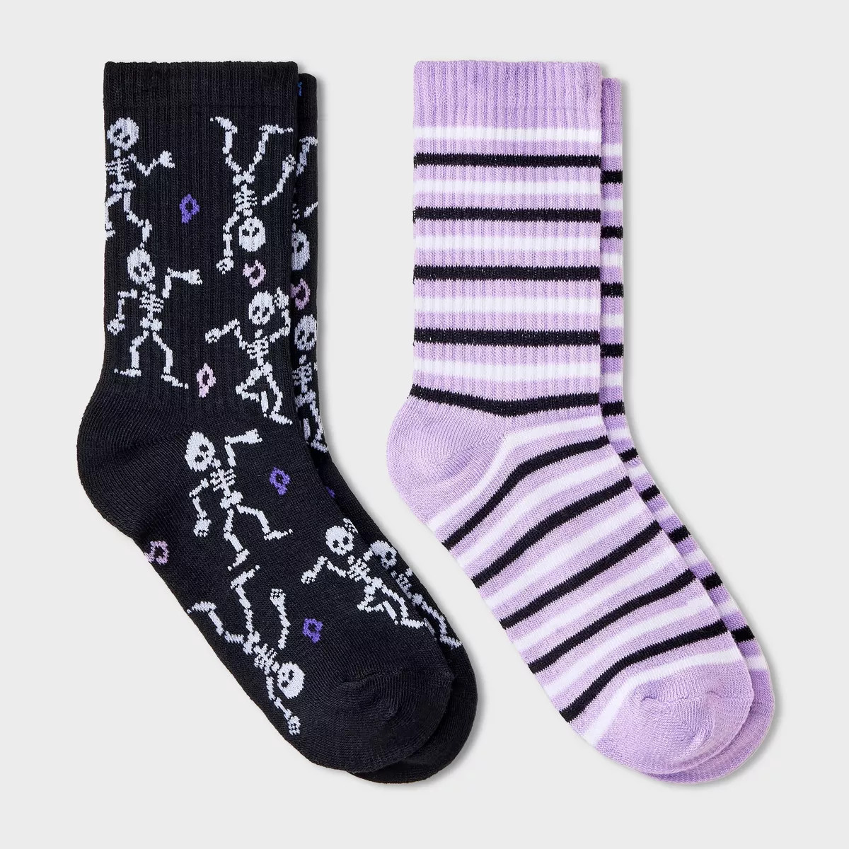 Kids' 2pk Halloween Dancing Skeleton Crew Socks - Cat & Jack™ Black/Purple | Target