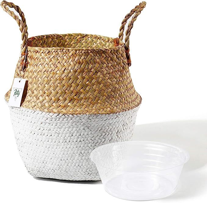 POTEY 710201 Seagrass Plant Basket - Hand Woven Belly Basket with Handles, Middle Storage Laundry... | Amazon (US)