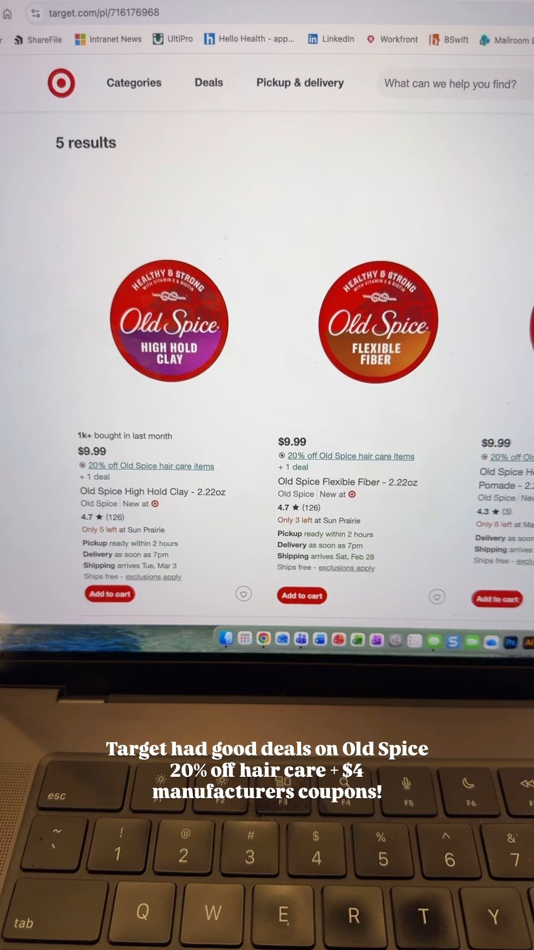 20% off old spice hair care items plus a four dollar off manufacturers coupon. ￼